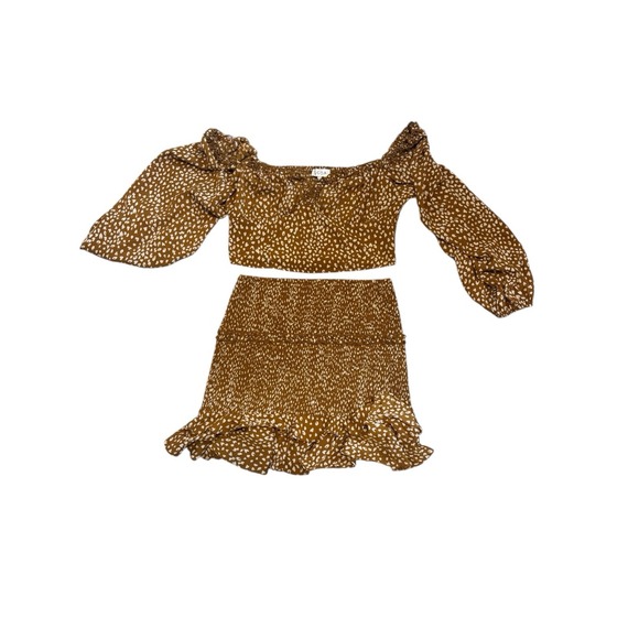 Boho Set Animal Print‎ Smocked Crop &Skirt Cottagecore Whimsy Dainty Fairy$85 Lg - Picture 4 of 5